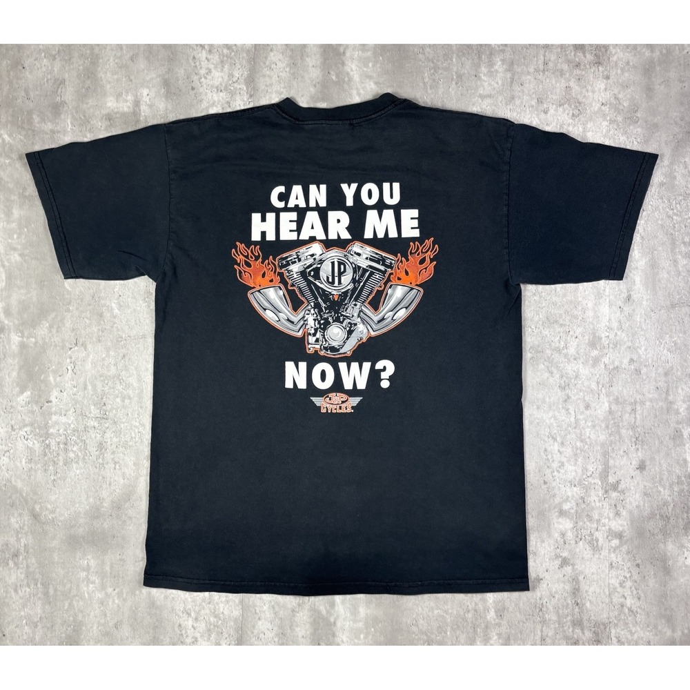 Vintage 90s J&P Cycles Motorcycle Engine Flame T Shirt Black Mens L